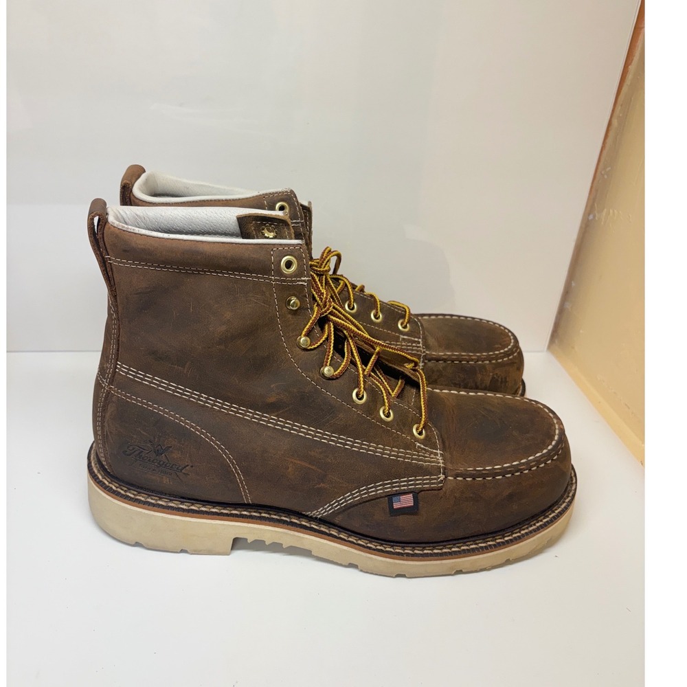 Thorogood Mens 11.5 EE Brown Leather Moc Steel Toe Work Boots